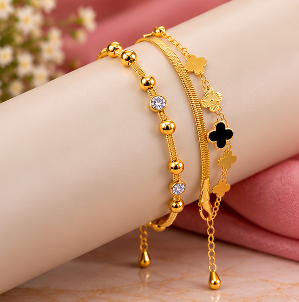 Elegant Gold-Tone Stainless Steel Bracelet Set