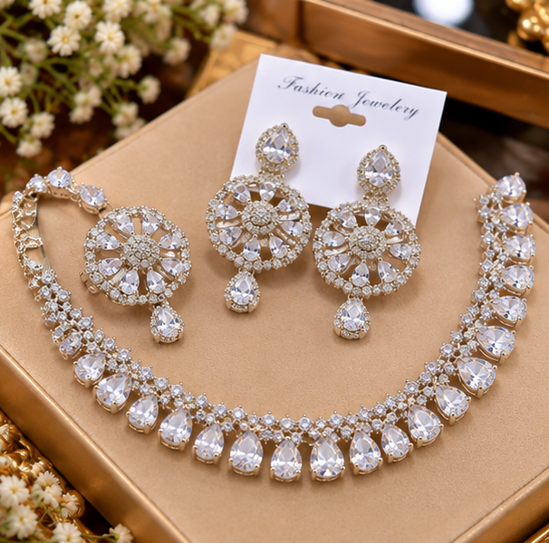 Zarkan Elegant Bridal Crystal Silver Jewelry Set