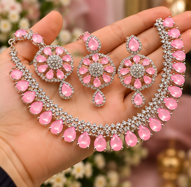 Zarkan Elegant Bridal Crystal Pink Jewelry Set
