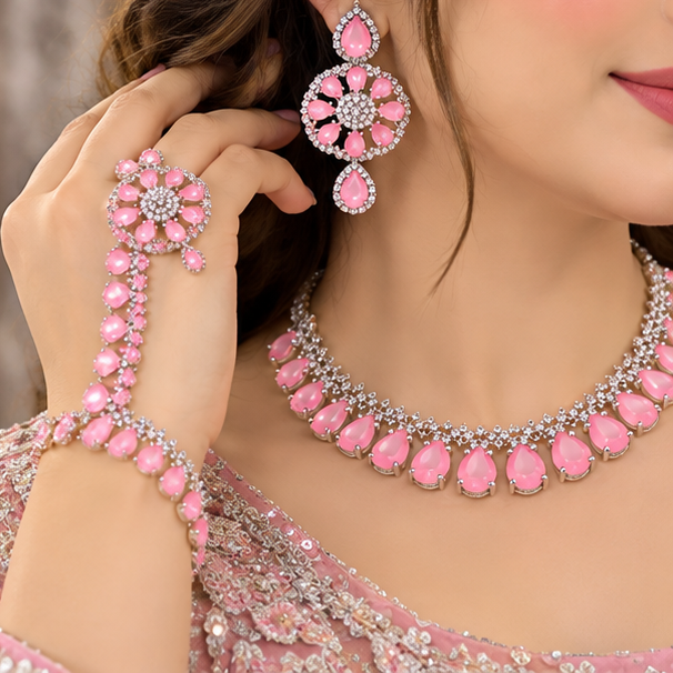 Zarkan Elegant Bridal Crystal Pink Jewelry Set