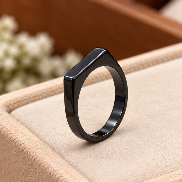Black Ring Stainless Steel Tone Engraved Fashion Band