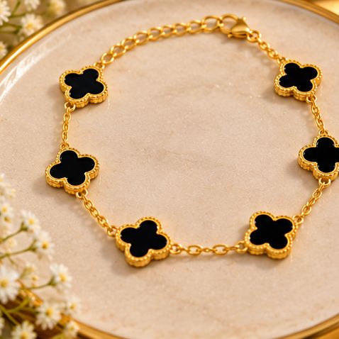 Black Four Leaf Clover Bracelet For Woman | Best Selling Stainless Steel Jewelry Set For Girls