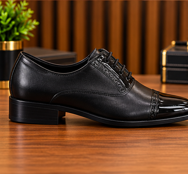 MOCHI Shoes Fore  Men’s Genuine Leather Black Formal Shoes – Premium Patent Leather Cap-Toe Lace-Up Oxford Shoes