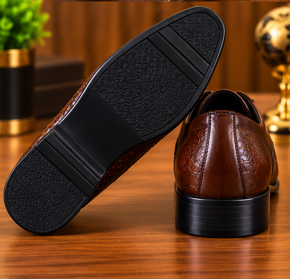 MOCHI Shoes For  Men’s Genuine Leather Brown Formal Shoes – Premium Crocodile-Texture Lace-Up Oxford Shoes