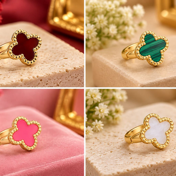 Four Leaf Black Cover Earring Set For Women Gold Plated Stainless Steel 4 Leaf Ear Jewelry