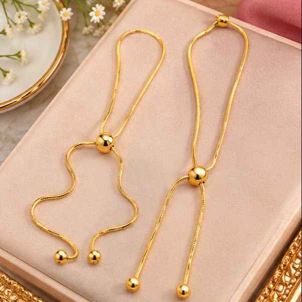 Adjustable Gold-Tone Stainless Steel Snake Chain Bracelet & Necklace Set