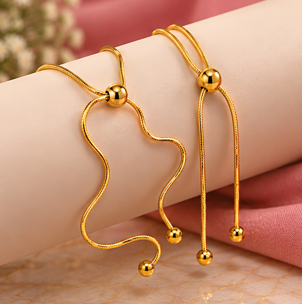 Adjustable Gold-Tone Stainless Steel Snake Chain Bracelet & Necklace Set
