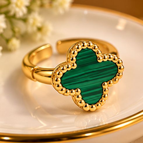 Four Leaf Green Cover Earring Set For Women Gold Plated Stainless Steel 4 Leaf Ear Jewelry