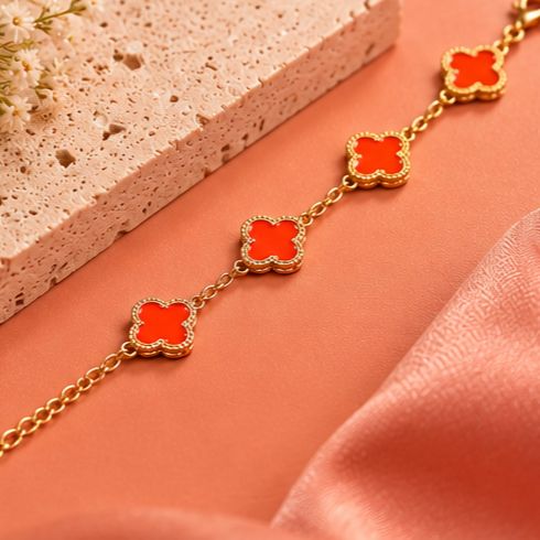 Pink Four Leaf Clover Bracelet for Women | Best Selling Stainless Steel Jewellery for Girls