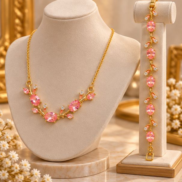 Elegant Pink Tulip Bracelet & Necklace Set