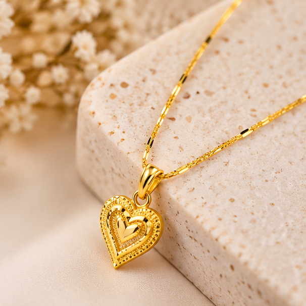 Heart Pendant Necklace for Women Stainless Steel Golden