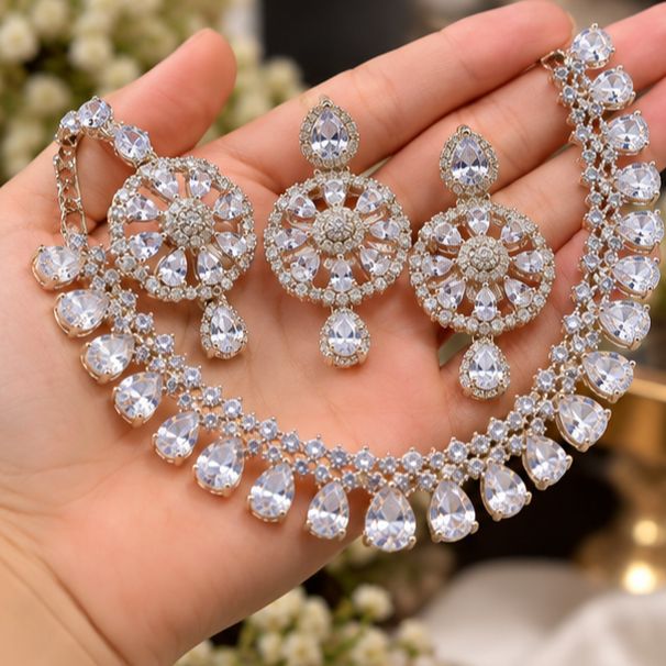 Zarkan Elegant Bridal Crystal Silver Jewelry Set