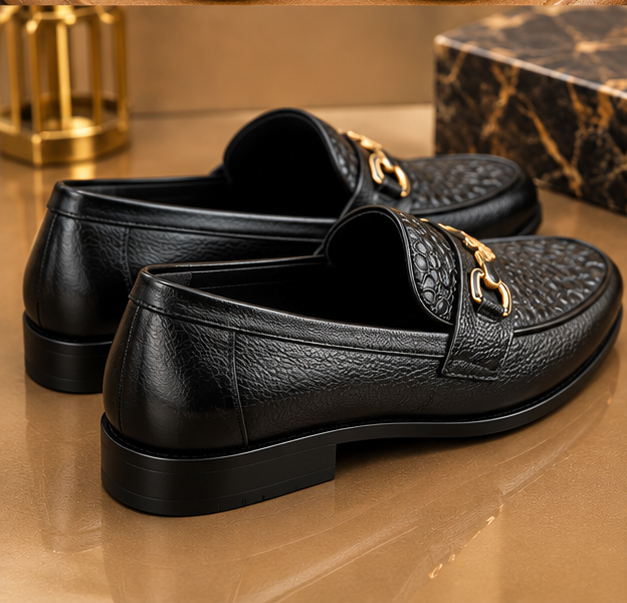 MOCHI Shoes For Men Leather Black Crocodile-Texture